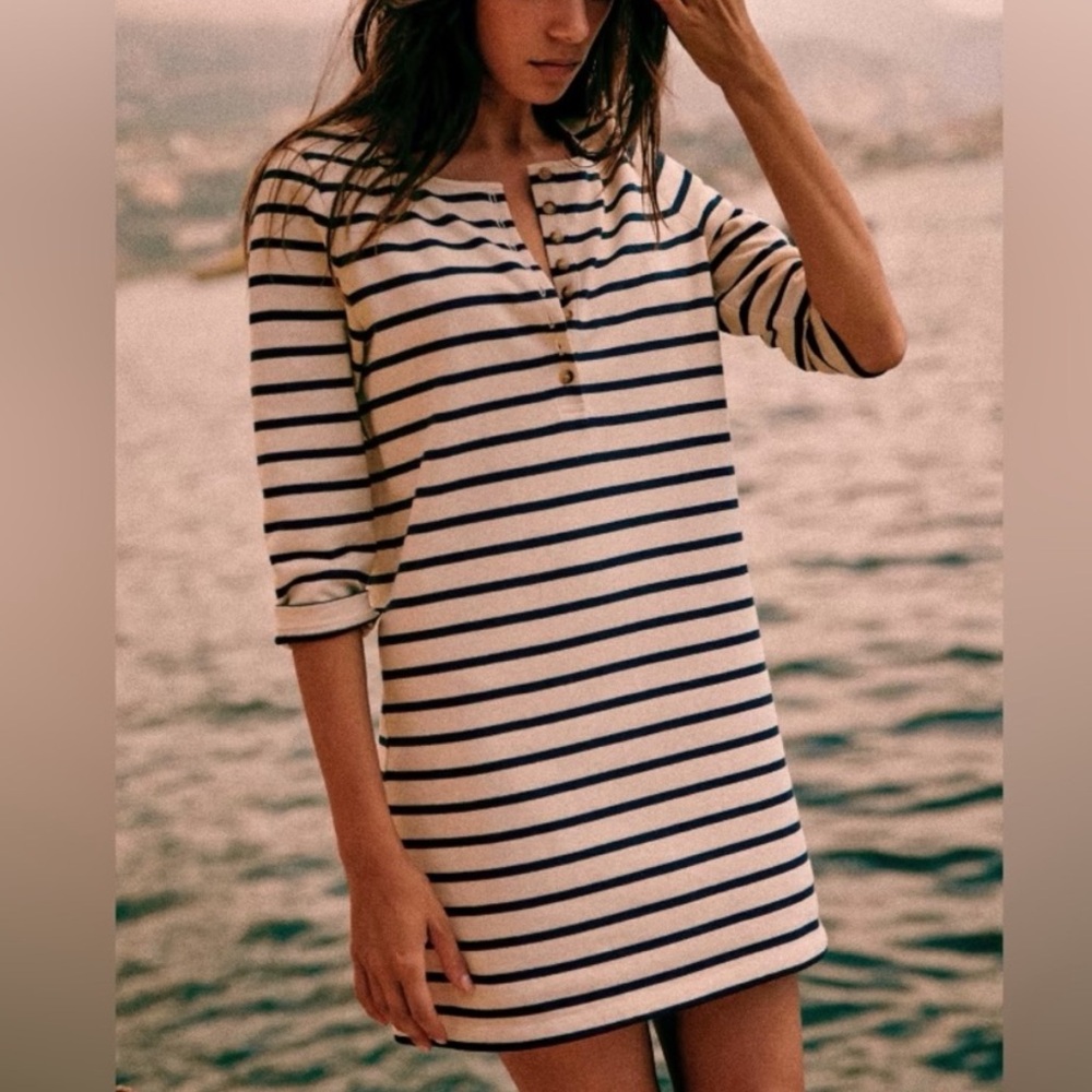 SÉZANE Tyra Cotton Dress in Navy / Ecru Stripe sz L RARE!